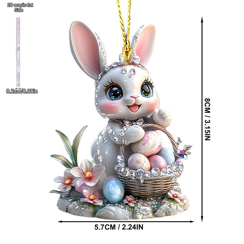 1PC Easter Bunny Egg Acrylic Pendant Keychain Car Rearview Mirror Decoration Backpack Small Hanging Party Home Decor, Durable Acrylic Sign
