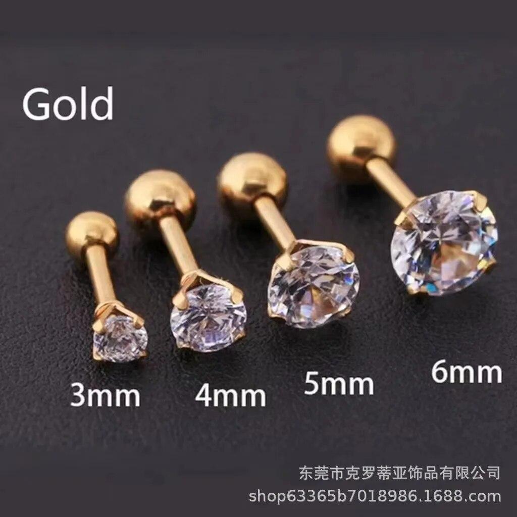 3Pcs/Set 3/4/6mm Simple Crystal Stainless Steel Stud Earrings for Women Men Vintage Geometric Piercing Earrings Y2K Jewelry Gift