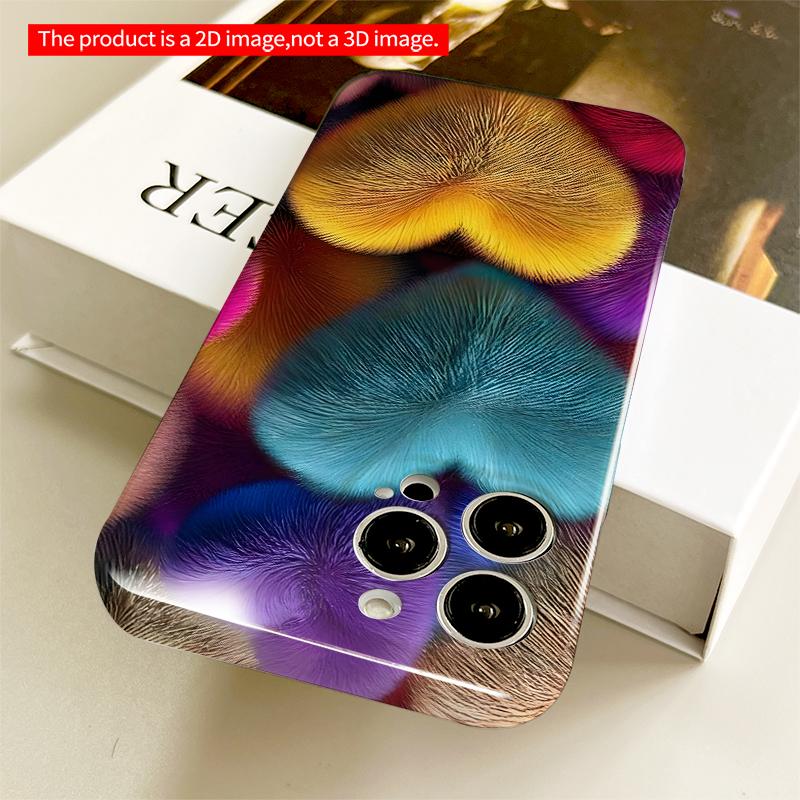 2DFlat Fuzzy Heart Pattern Phone Case All inclusive film hard iPhone case, compatible with iPhone 18 Pro Max 17 16 15 14 13 12 11