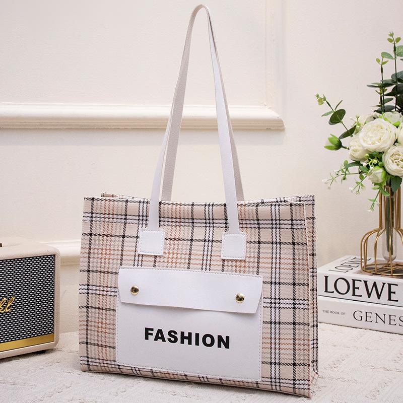 

Women s bag new fashion casual letter plaid printing portable tote bag shoulder bag one piece белый