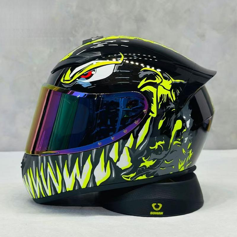 High-Definition Graphic Dynamic Dual R Full Face Motorcycle Helmet for Men Women City Commuting with Unique Artistic Designs