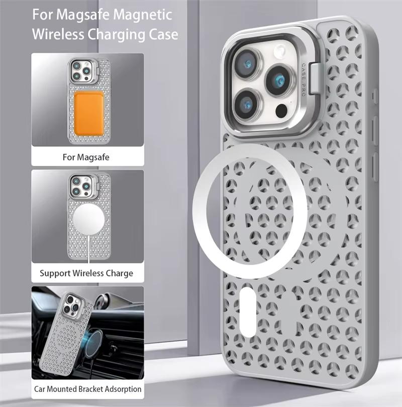 Wärmeableitung Magnetische Drahtlose Lade Fall Für iPhone 11 13 15 14 Pro Max 16 Plus 1 2 Kamera Halter Weiche TPU Fundas Abdeckung