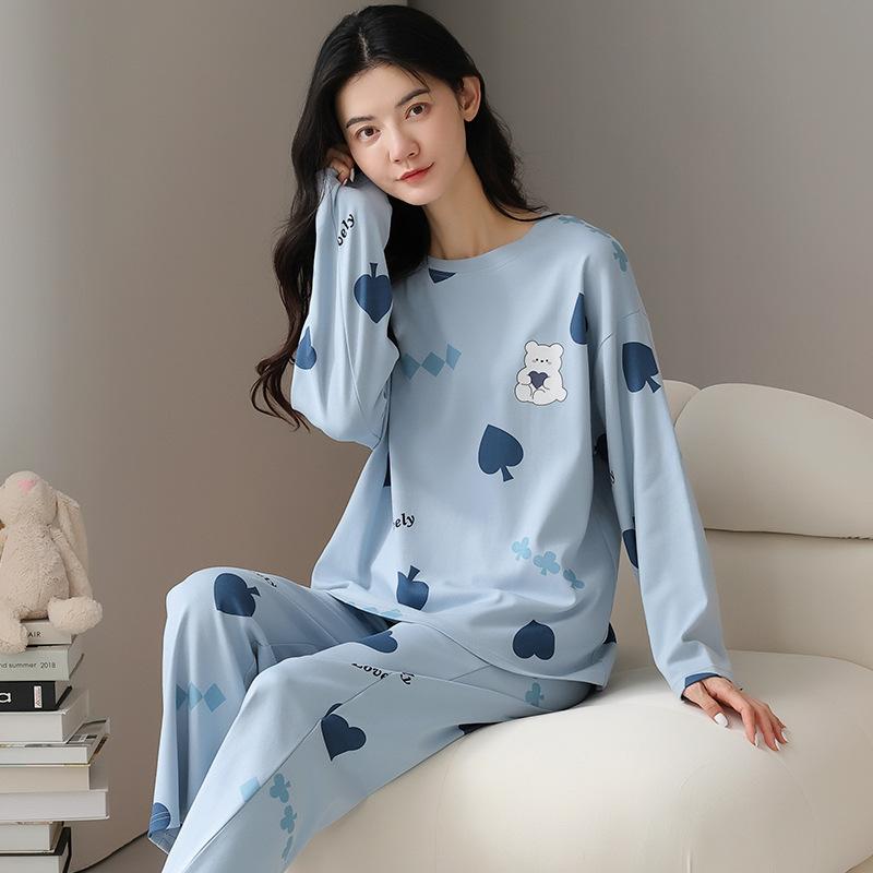 2Pcs/set Women's Pajamas Spring and Autumn Long-sleeved Trousers Cartoon Cute Can Be Worn Outside Leisure and Comfortable Student