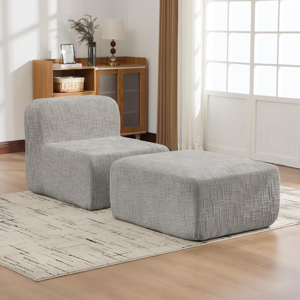 Modular compression sofa made of chenille fabric, filled with 30D high-resilience foam. Easy to move, non-slip base.-Gray