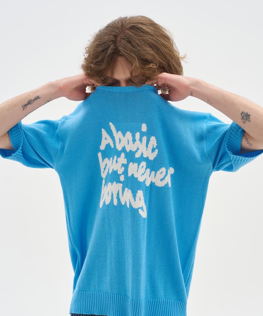 BLOND9 Slogan Round Short Sleeve Knit_Blue