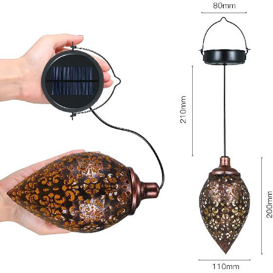 Hanging Solar Lights Solar Lantern LED Garden Lights Metal Lamp Waterproof for Outdoor Hanging Decor (2 Pack)