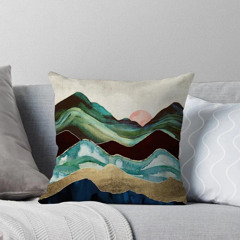 Geometric Landscape Patterns Throw Pillow Cover With Short Plush Print For Living Room Sofa Decoration Cushion Cover