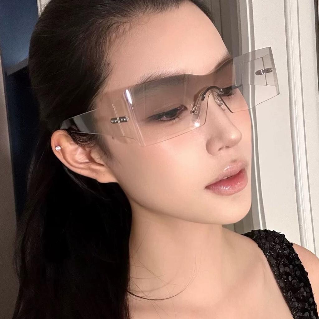 Vintage Rimless Rectangle Sunglasses Women For Men Luxury Brand Designer Sun Glasses Punk Popular Hip Hop One Piece Shades