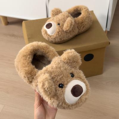 Bear Fluffy Cotton Slippers Wear 2025 New Thick-soled Non-slip Warm Cotton Shoes Cute Plush Cotton Shoes