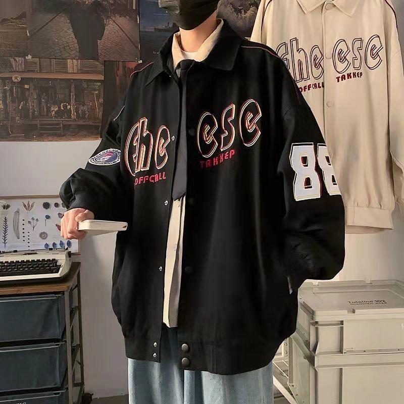 

Американская универсальная куртка для весны и осени, верхняя одежда для пары, ретро-вышитая куртка для весны и осени, свободная бейсбольная куртка XXXL чёрный