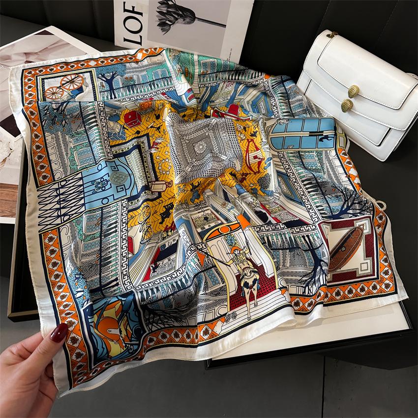 Elegant Ginkgo Leaf Print Silk Square Scarf – Versatile Headscarf for Spring and Summer