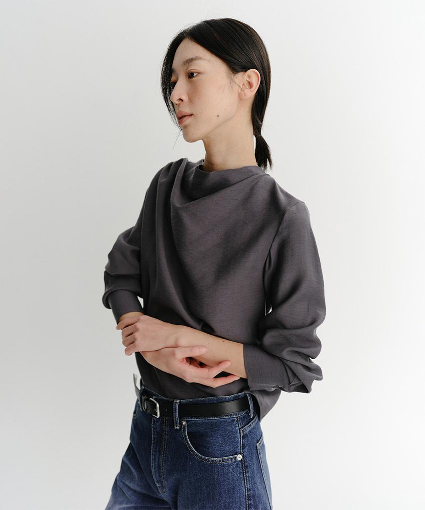 Ia Meg Cowl Neck Blouse (Charcoal)