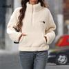 Women's Warm Fuzzy Oversized Fleece Sweatshirt Winter Sherpa Pullover Comfortable Casual Long Sleeve Quarter Zip with Pocket
