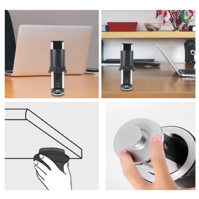 Electrical Power Outlet Home Kitchen Worktop Desk Pull PopUp Socket With USB Port Electrical