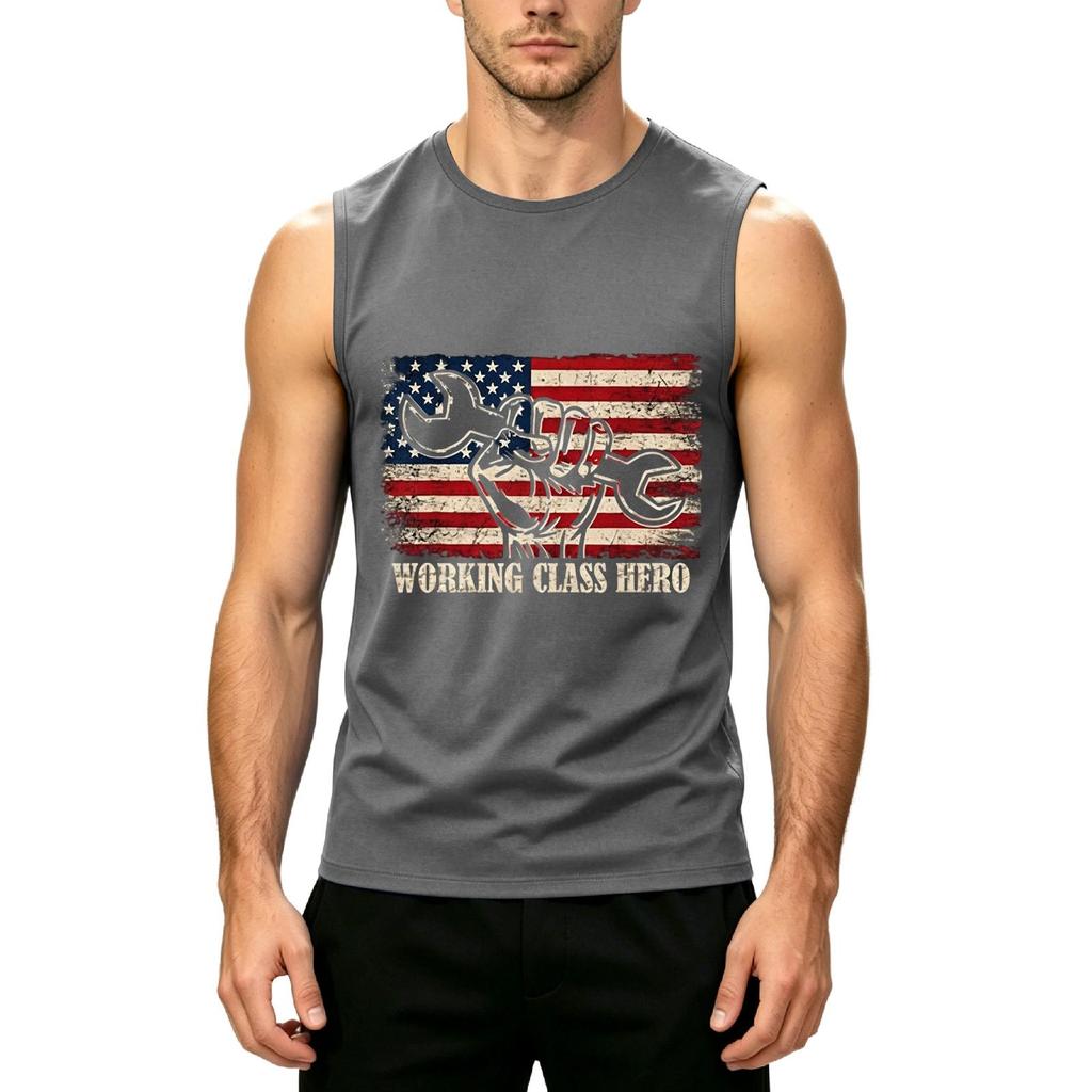 Men's Sleeveless Casual Tank Top Labor Day Graphic Print Crew Neck Muscle Fit Sleeveless Shirt for Outdoor Work and Everyday Wear