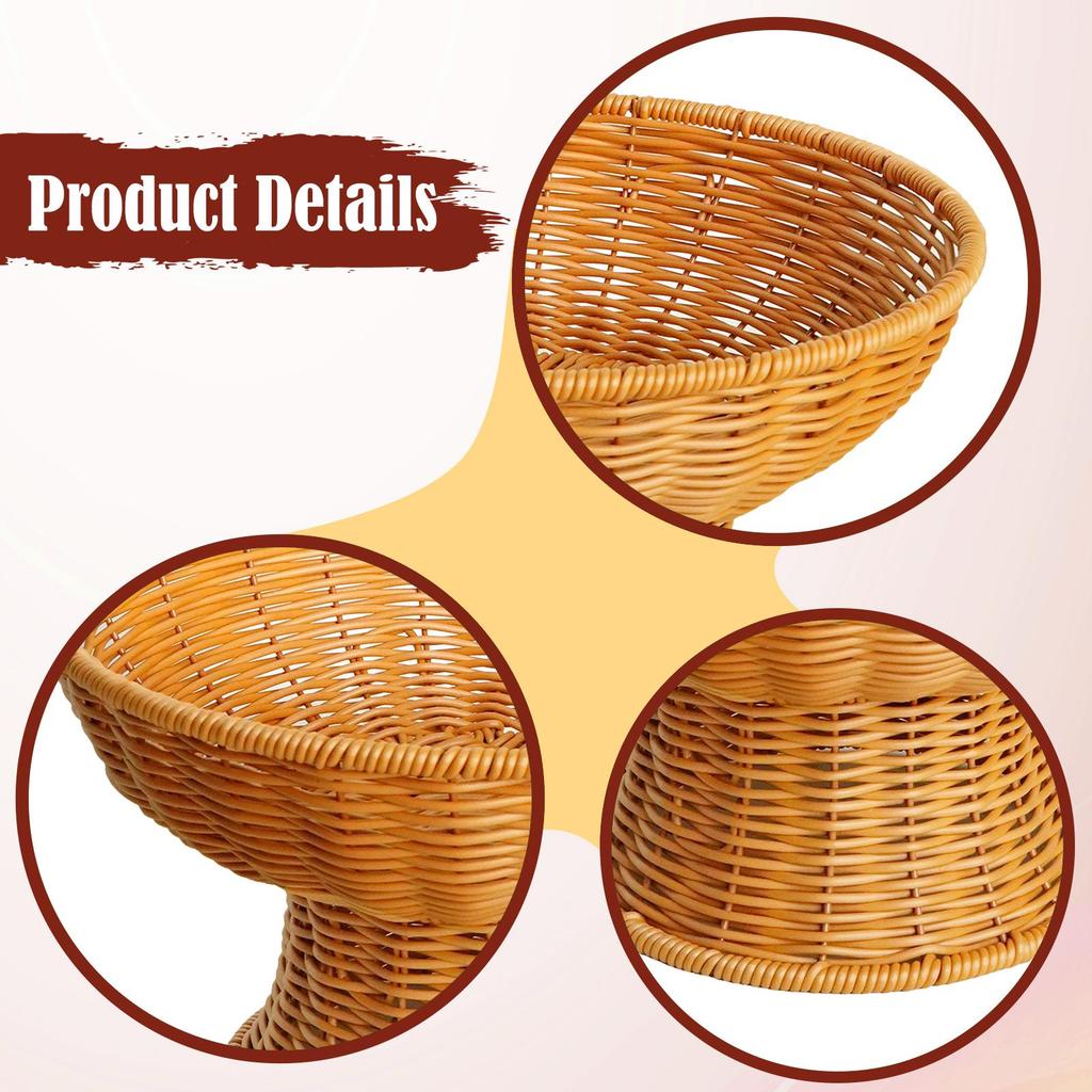 Footed Fruit Bowl Imitation Rattan Woven Bread Basket Decorative Circular Tray for Table Decoration & Accessories Home Decor