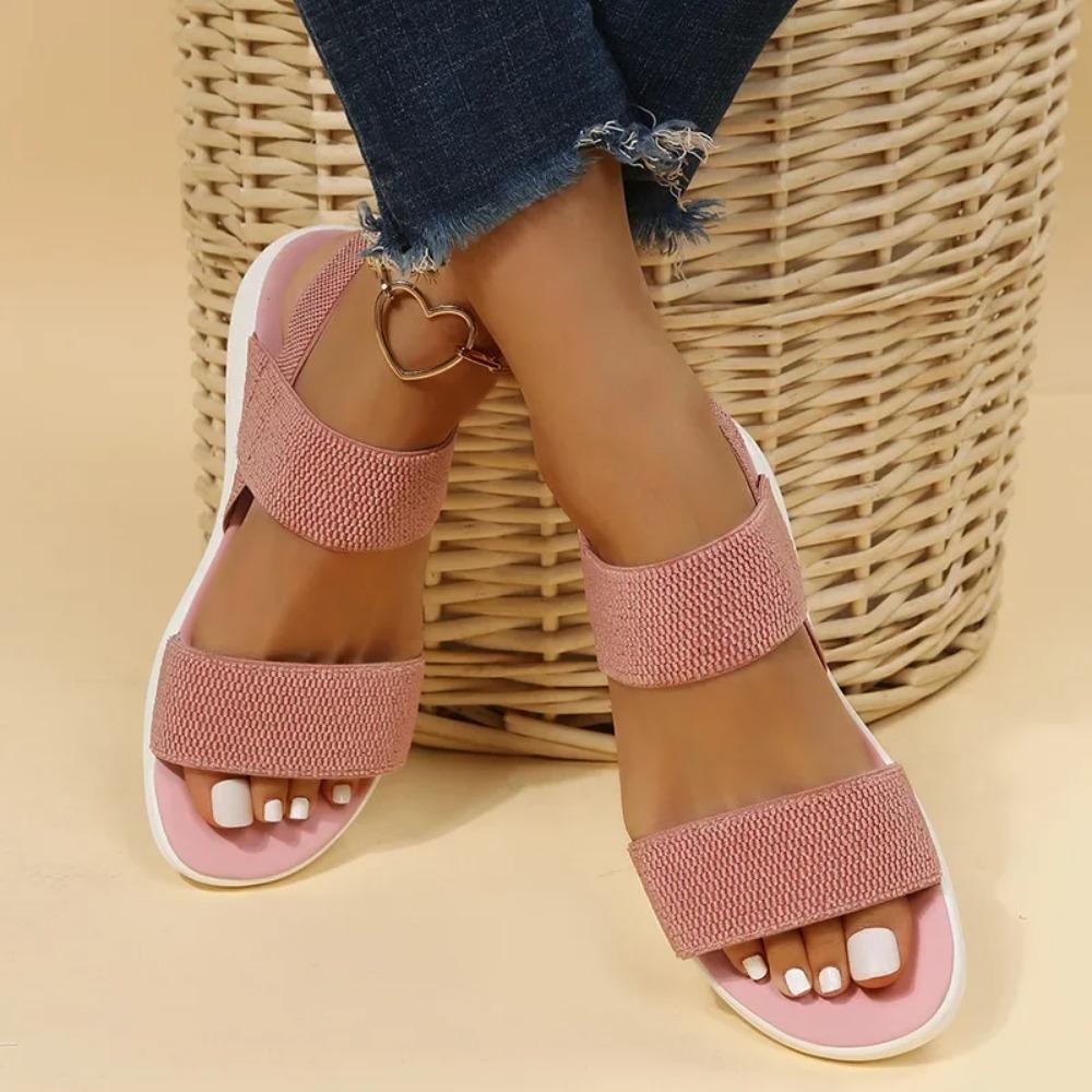 Damen-Sandalen aus elastischem Strickstoff mit Keilabsatz, zum Reinschlüpfen, leichte Wandersandalen, bequeme Sommerschuhe in Übergröße