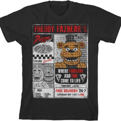 Five Nights At Freddy's Freddy Fazbear's Pizza Ad Boy's Black T-Shirt