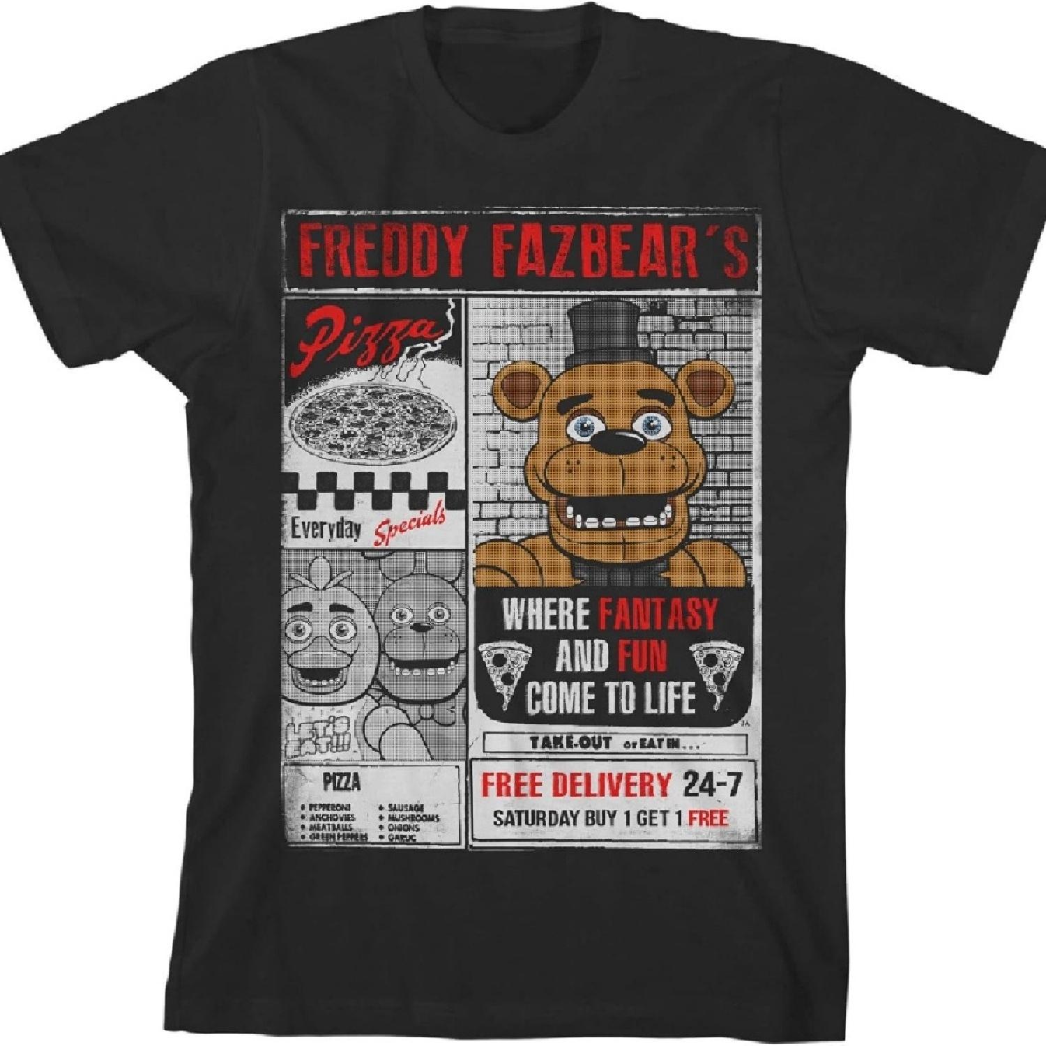Пять ночей у Фредди Реклама пиццерии Фредди Фазбера Мальчиковая черная футболка S чёрный