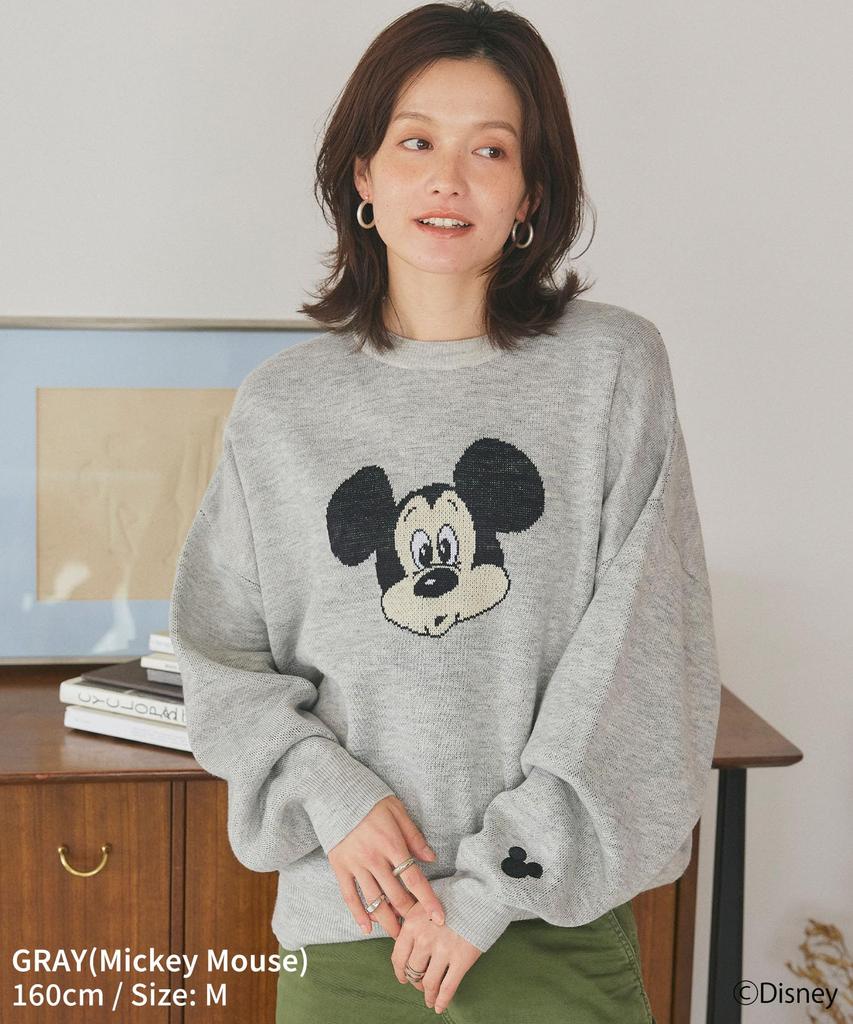 [Lafuku] Disney Mickey Mouse or Minnie Mouse Jacquard Knit Pullover, Long Sleeve, Black (Minnie Mouse), Size M