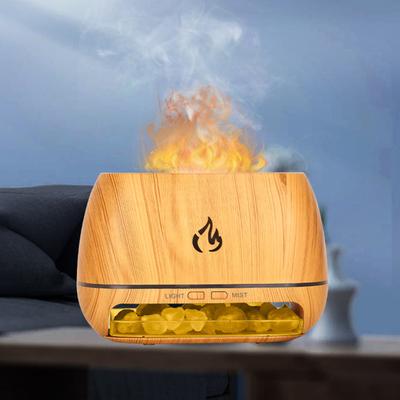 Humidificateur d'air de bureau Diffuseur d'huiles essentielles avec lumière colorée RVB Effet de flamme réaliste Diffuseur de parfum 3 en 1 Lampe à roche de sel