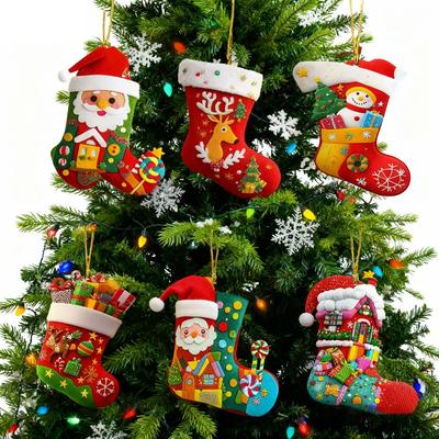 1/6Pcs 2D Christmas Socks Decorations Acrylic Colorful Christmas Tree Ornaments Handcrafted Christmas Tree Pendant