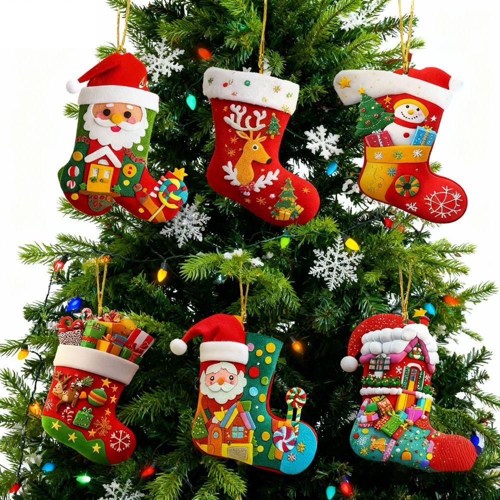 1/6Pcs 2D Christmas Socks Decorations Colorful Acrylic Christmas Tree Ornaments Handcrafted Christmas Tree Pendant Holiday Decor