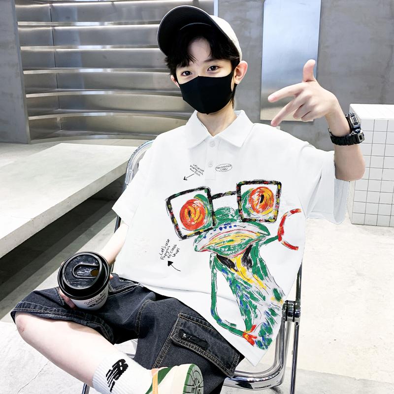 Boys' short sleeved T-shirt polo shirt summer clothes 2026 new summer half sleeved boys' big children