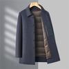 Men's Double-Faced Cashmere Overcoat with Detachable Down Lining - Business Casual Mid-Length for Middle-Aged Dads