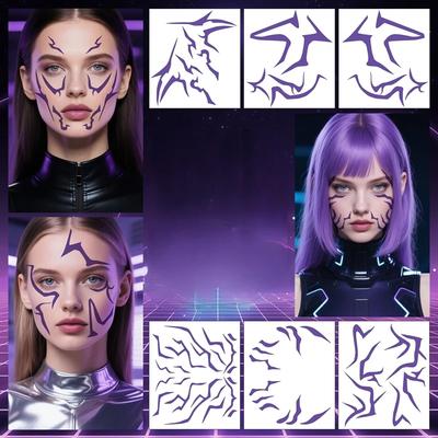 2025 Cazadores de Demonios HUNTRX Rumi Pegatinas de Tatuajes Láser Tech Anime Cosplay Iluminación de Escenario Maquillaje Calcomanías Faciales Reflectantes Futuristas