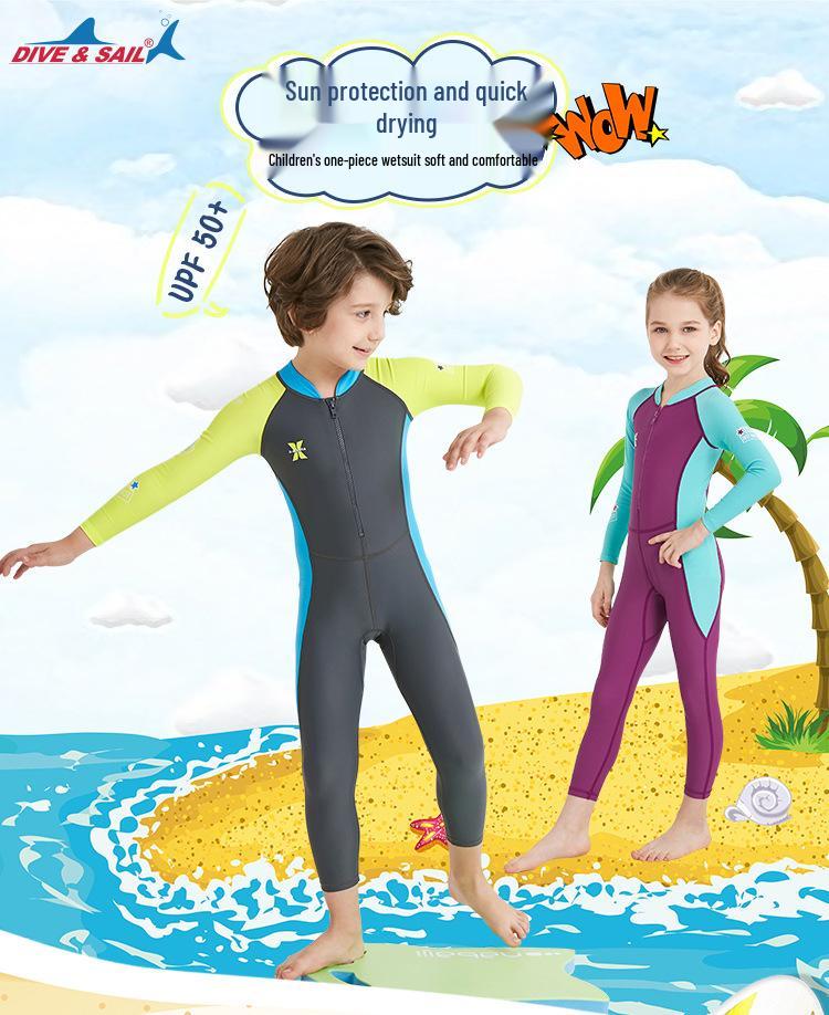 Children's Quick-Dry Long-Sleeve Swimsuit - Sun Protection, Summer One-Piece Dive Suit for Kids