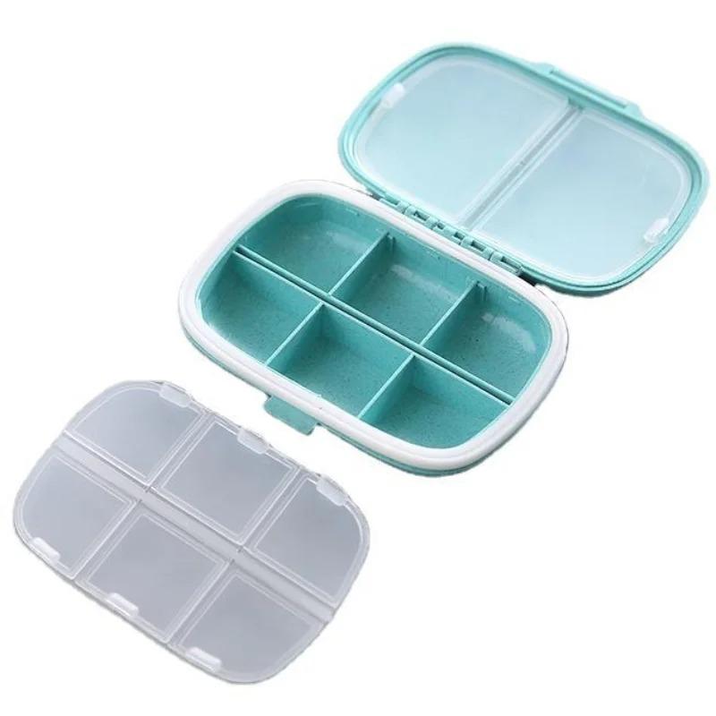 Mini Portable 8 Grids Pill Box Travel Medicine Organizer Container Wheat Sealed Tablets Storage Dispenser Box for Medicines
