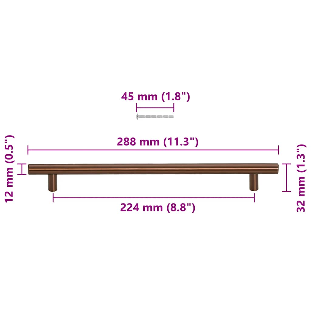 Furniture Handles 5 pcs. Bronze coloured 224 mm Stainless Steel