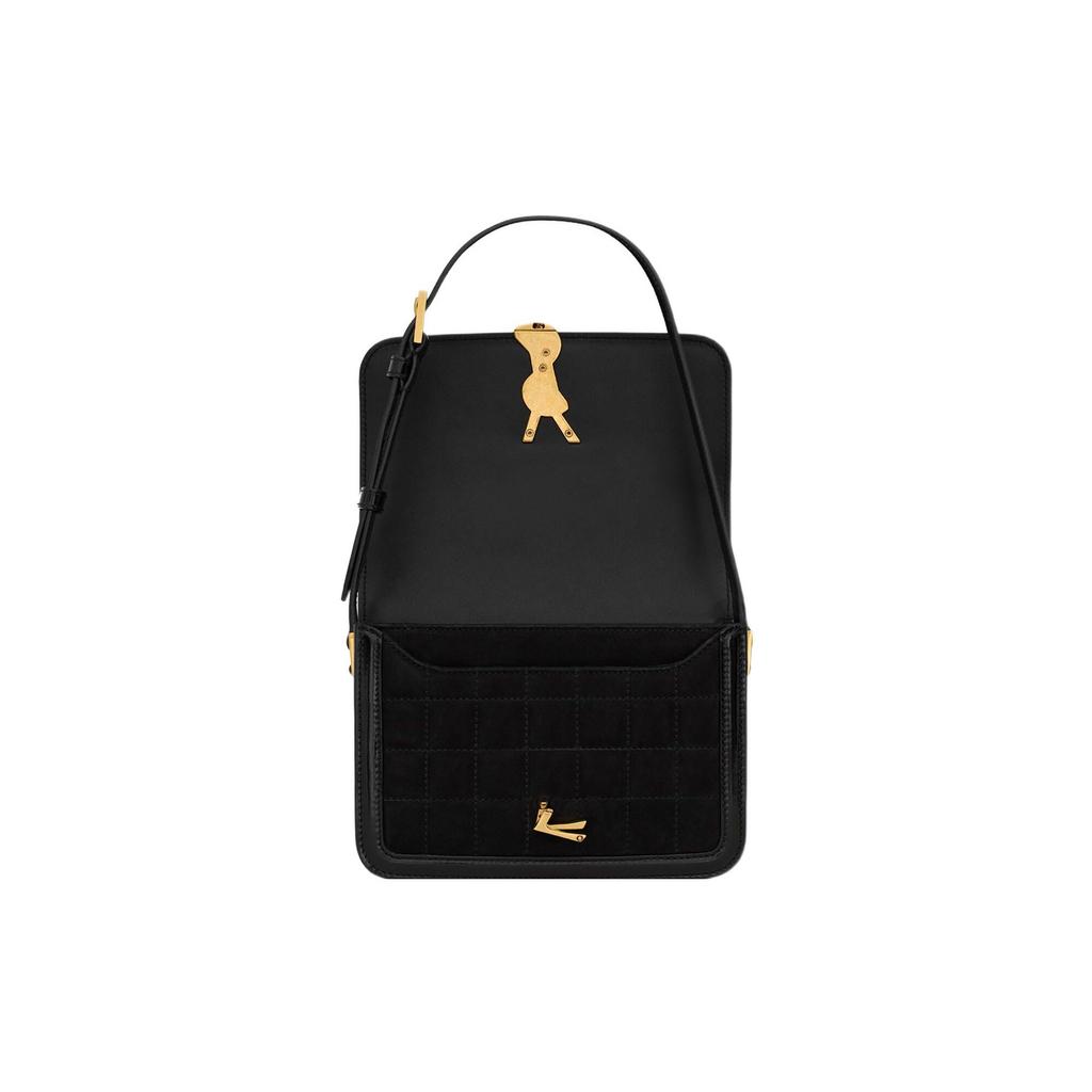 Saint Laurent Logo Plaque Quilted Shoulder Bag Black Women Shoulder_bags 739139-AABR9-1000