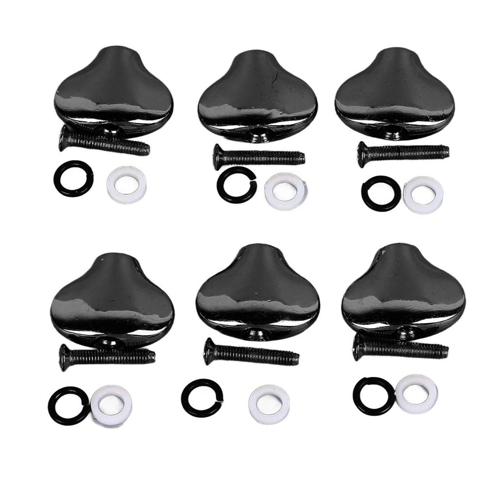 6 Pcs Guitar Machine Head Button Exquisite Fish Tail Shape Comfortable Grip Metal Tuning Peg Head Black
