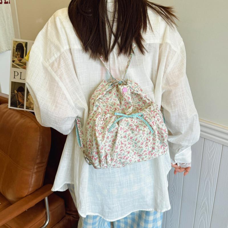 Women's Floral Print Crossbody Shoulder Bag Fashion Washable Fabric Pink Flowers Small Backpack for Casual & Special Occasions AVE