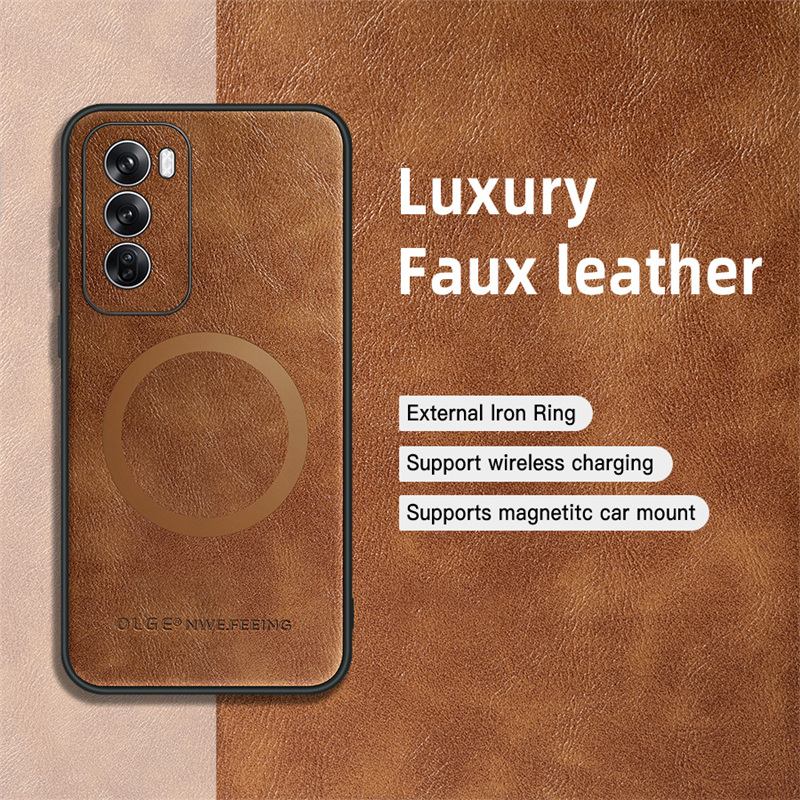 Magnetic Wireless Charge Leather Phone Case for Oppo Reno 12 11 10 9 8 7 Pro / 10 Pro+ / Find X5 Lite Luxury Soft Bumper Cover
