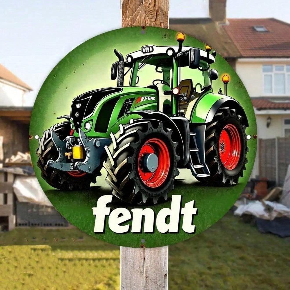 Vintage Fendt Traktor Metallwandschild - Rustikales Bauernhaus Garage Man Cave Dekoration, Grüne Rote Gelbe Aluminiumplakette