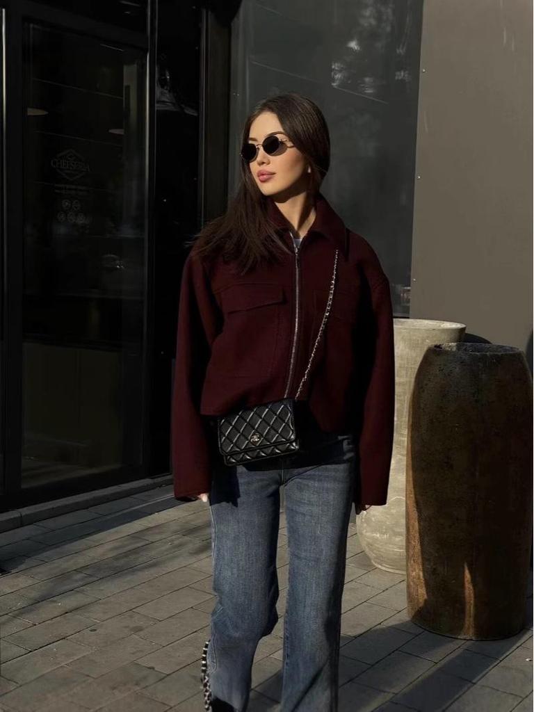 Damen Retro Revers Tasche Kurzmantel - Winterkollektion 2024