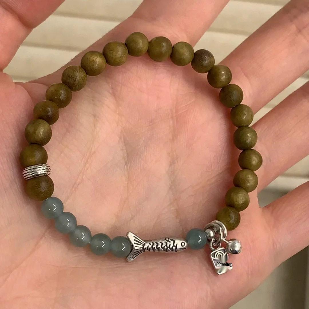 Chinese Ethnic Retro Green Sandalwood Bracelet