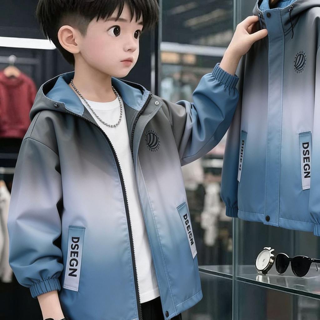 Children's Fashion Gradient Trench Coat: Spring/Fall Casual Jacket for Boys