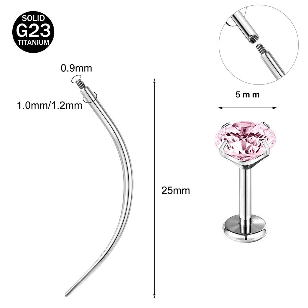 ZS 2 ks/lot 16G/18G Křišťálový piercing do rtu Labret G23 Titanové náušnice do rtu Chrupavková náušnice Vodicí jehla Daith Helix Piercing