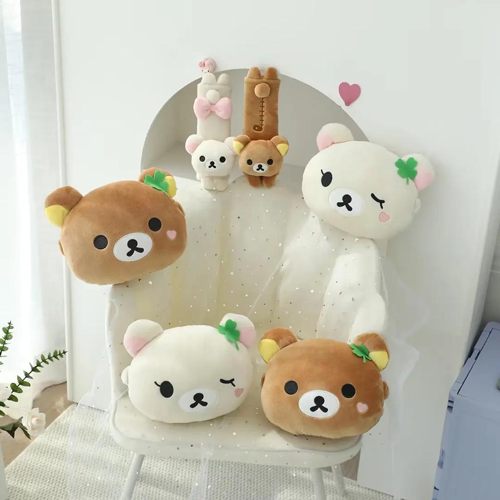 Rilakkuma Car Headrest Neck Pillow Kawaii San-X Rilakkuma Plush Car Neck Support Cushion Seat Belt Cover Car Accessories Girl