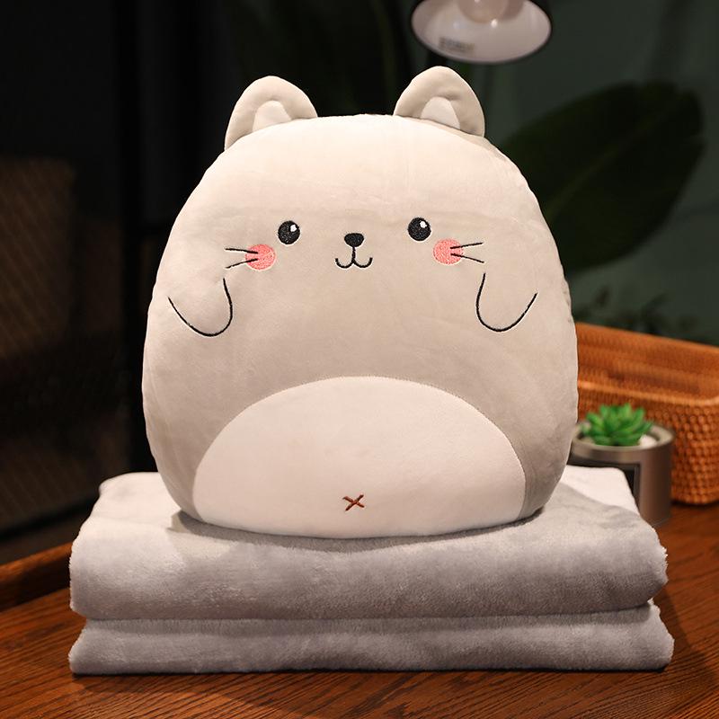 Soft Cute Cartoon Animal Hand Warmer 3-in-1 Pillow Blanket for Office Naps