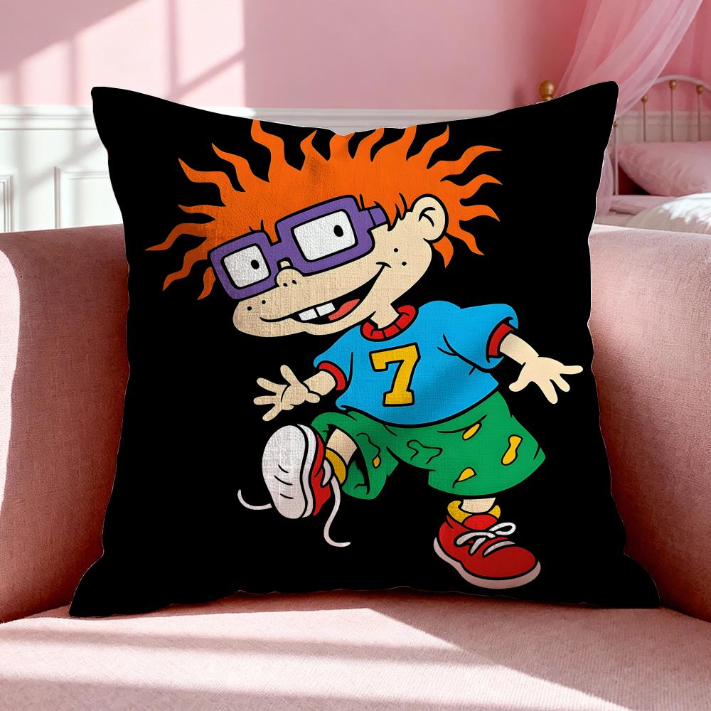 Cartoon R-Rugrats Cushion Cover Breathable Linen Pillowcase Summer Odorless Eco-Friendly Invisible Zipper Washable