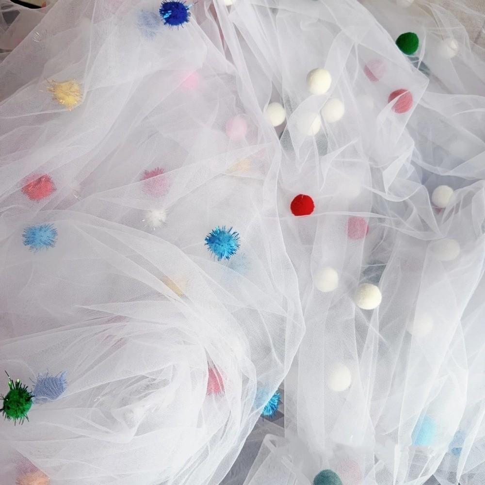 Handmade Tulle Table Runner Romantic Colorful Table Cover Pom-Poms Tablecloth  Birthday Party