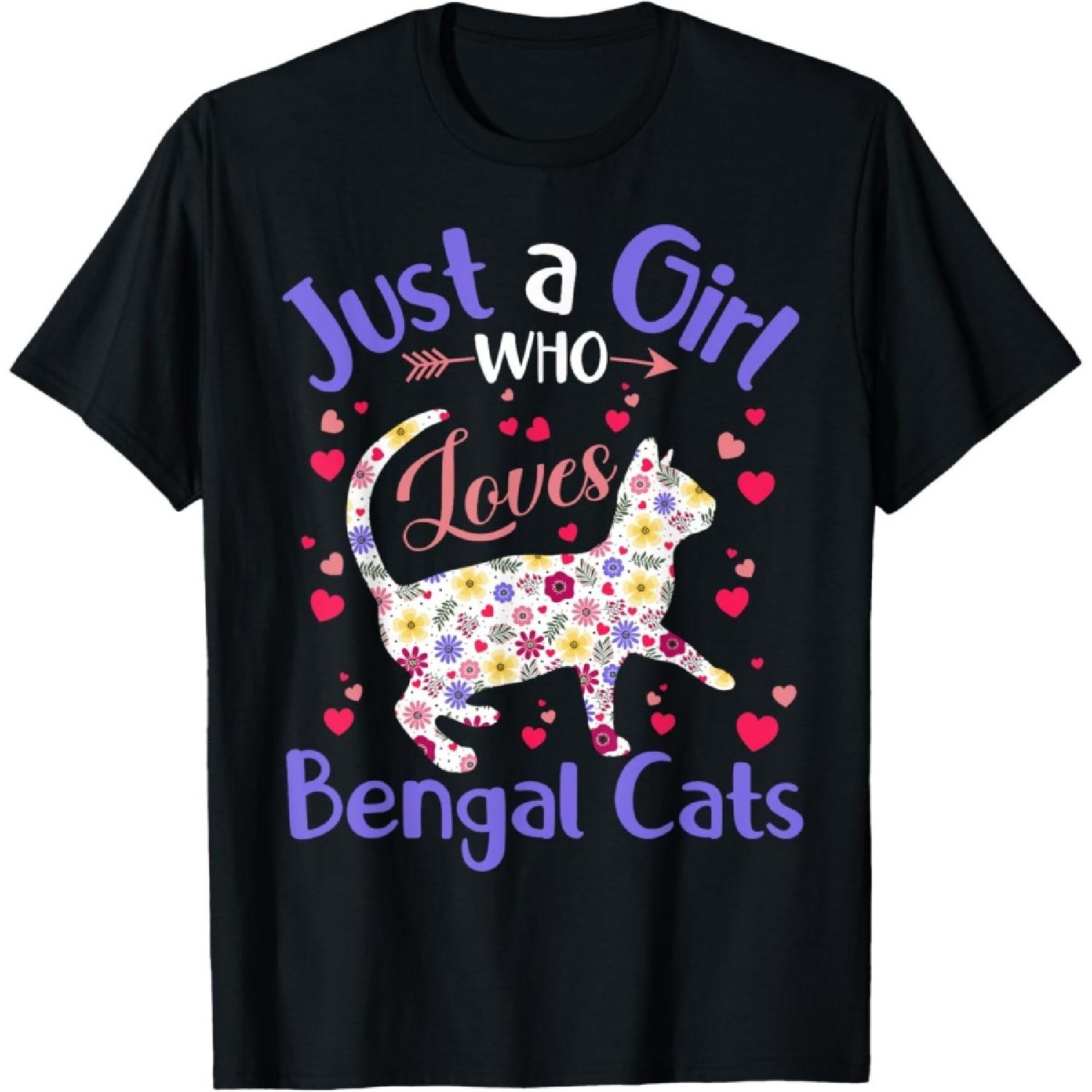 Floral Cat Girls Women Just A Girl Who Loves Bengal Cats T-Shirt S