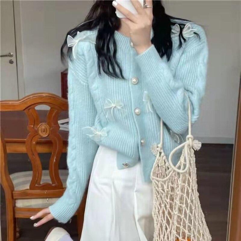 

Кардиган, свитер женский, 2022, милый повседневный дизайн, трикотаж с круглым вырезом, милый женский универсальный свитер с длинными рукавами, женский кардиган