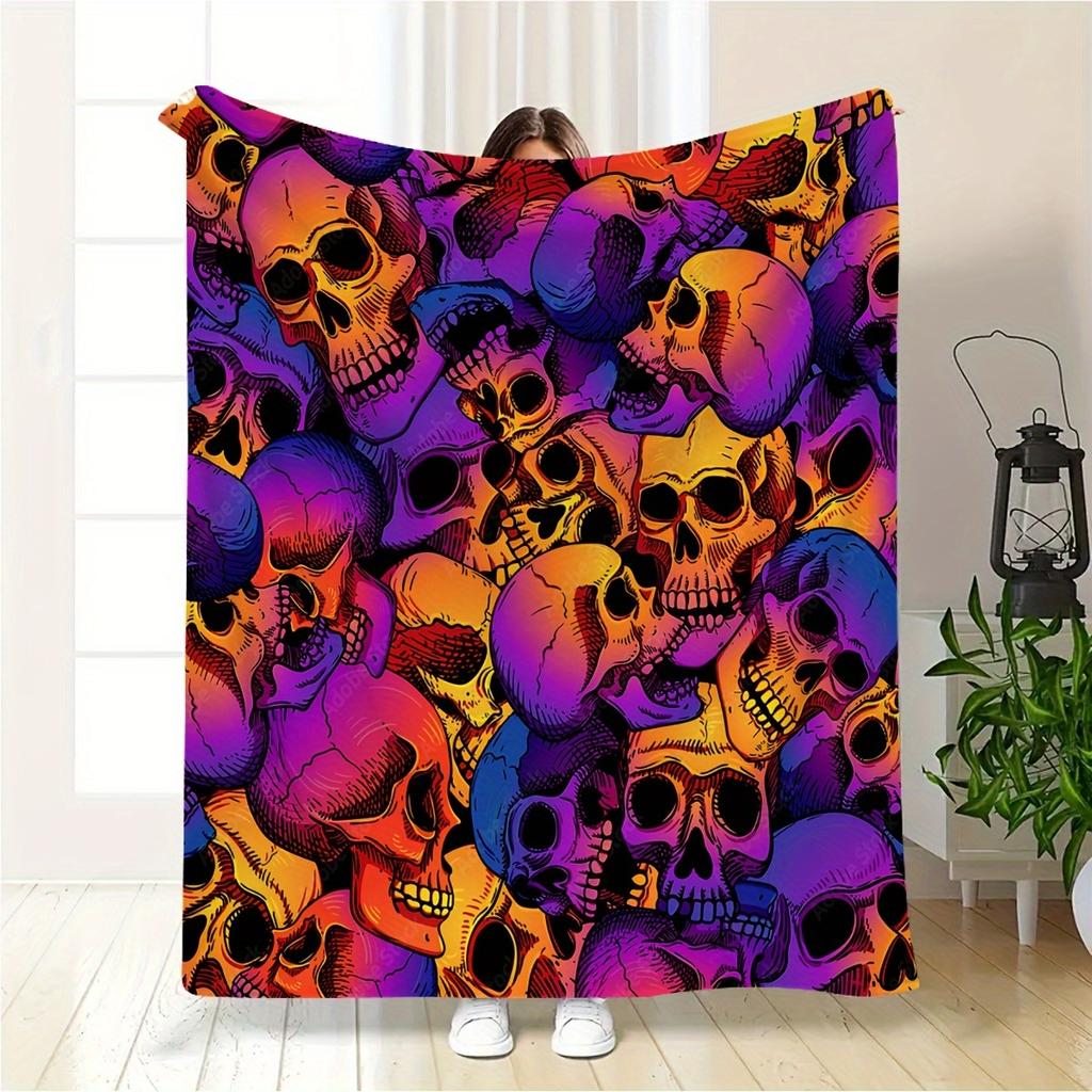 Vibrant Skulls Blanket - Soft Cozy Throw with Colorful Design, Perfect for Halloween Decor, Unique Gift for Gothic Art Lovers