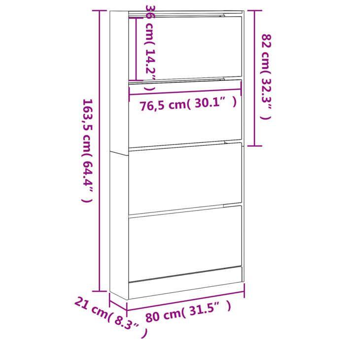 VidaXL Shoe Cabinet 4 Drop-Down Drawers Concrete Grey 3214367